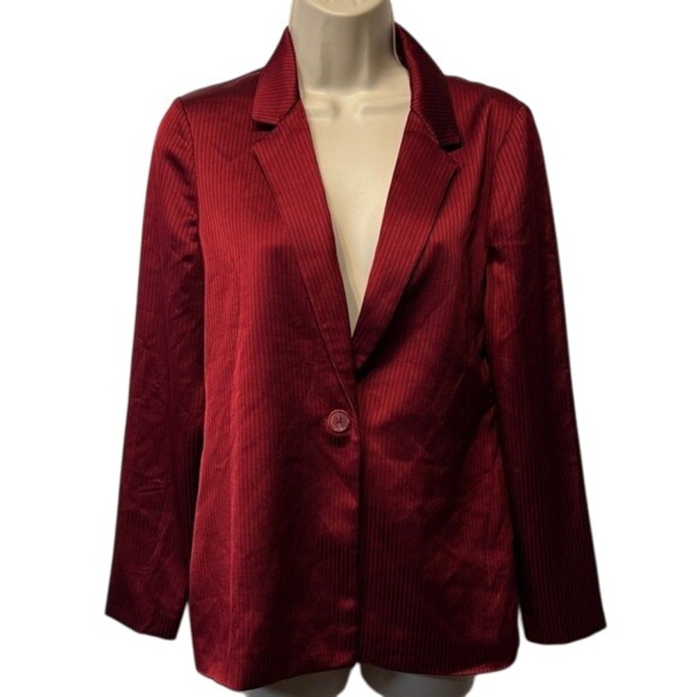 Women's ANNE KLEIN Titian Red Pinstripe Blazer Jacket Christmas Holiday Size L